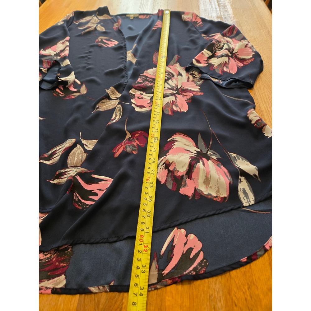 Maurices Women 2X Navy Floral 3/4 Sleeve Open Front Lightweight Sheer Kimono - Picture 4 of 7